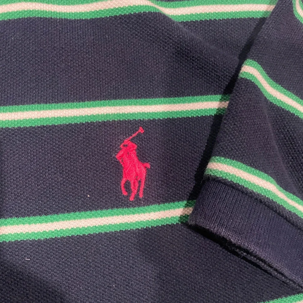 Vintage Polo Ralph Lauren Navy and Green Polo Shirt XL Custom Fit - Picture 3 of 8